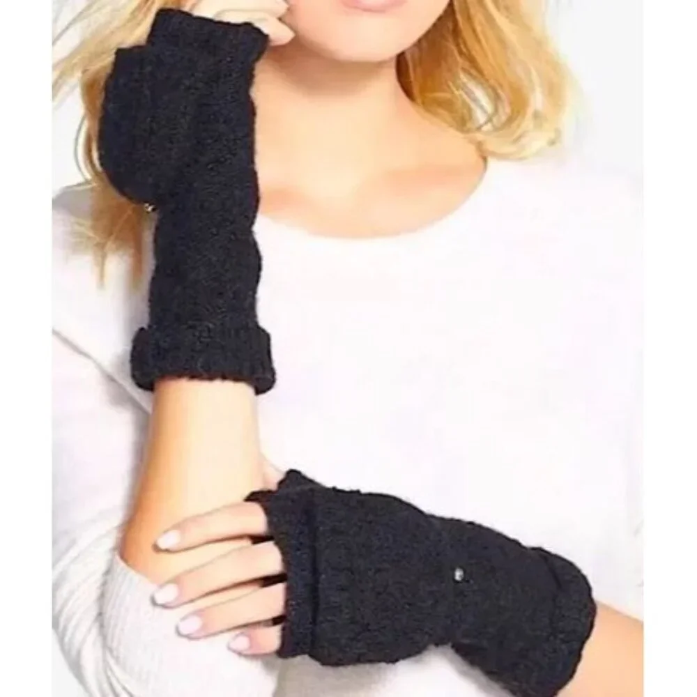 Kate Spade Women's Mittens Allover Sequin Poptop Bow Detail Black Cosmic GLow